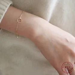 925 Sterling Silver Plated 14K Gold Bracelet Circle Flower Zircon Temperament Korean Bracelet for Women