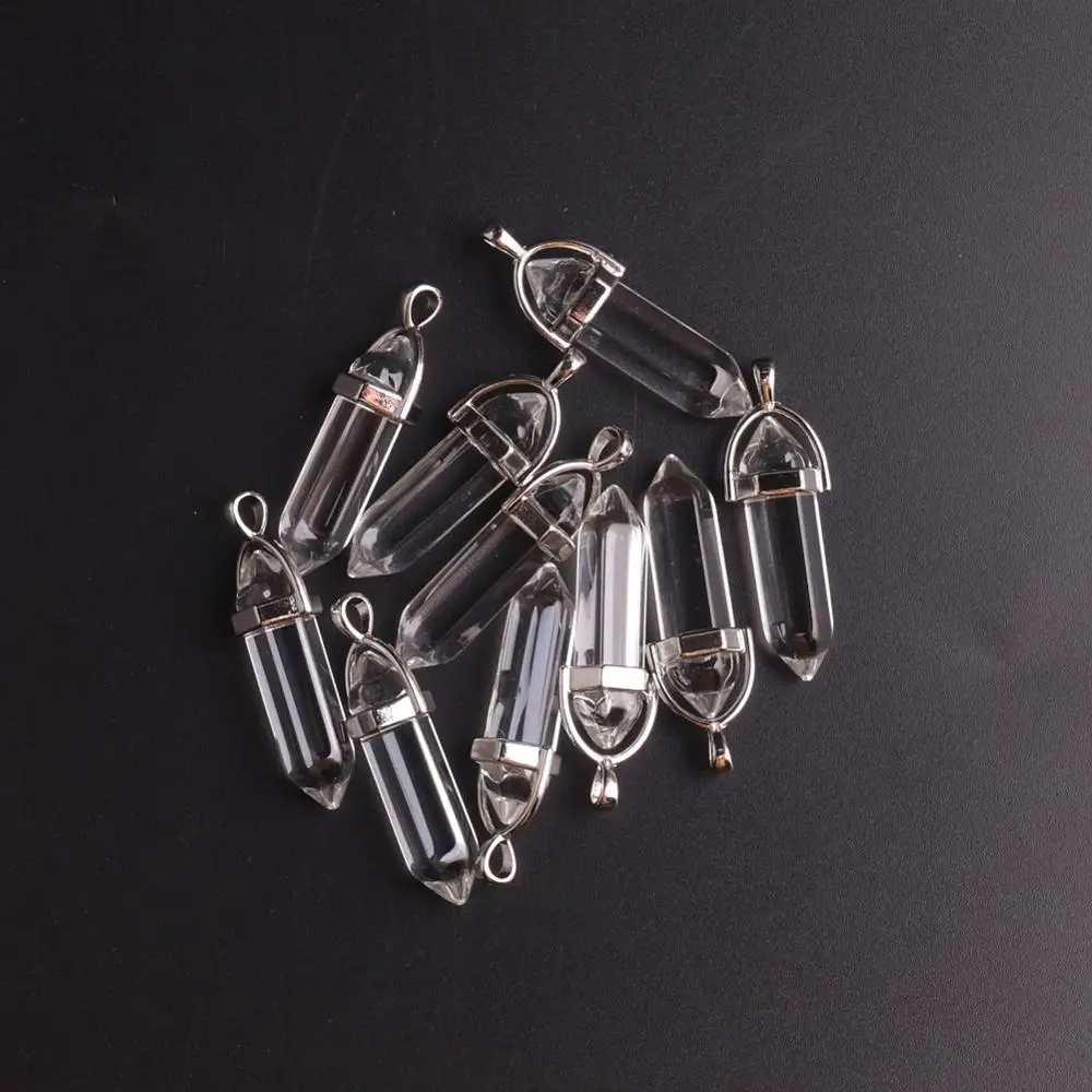 50pcs Outlet Price Glass Pendants Hexagonal Column Bullet  Pendulum Pendant Necklace For Jewelry Making