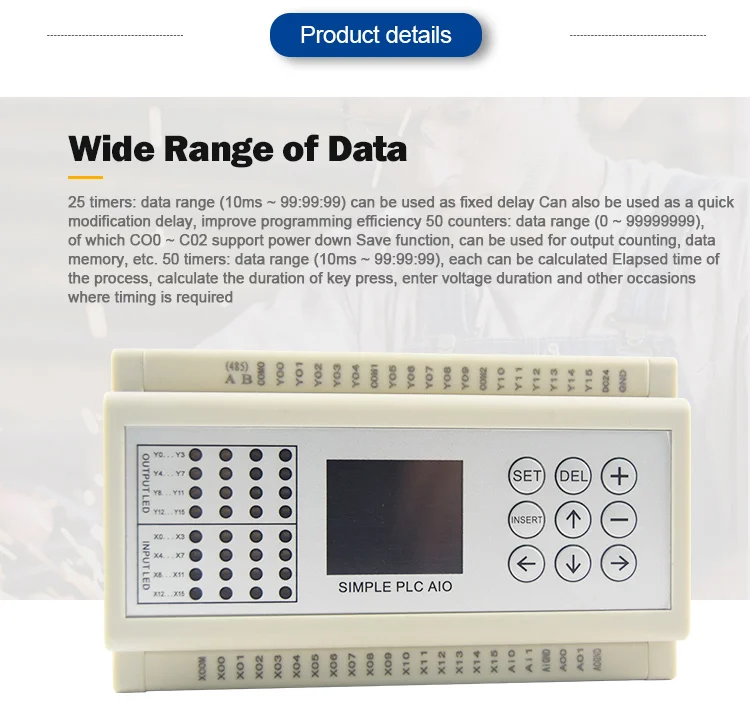 Huaqingjun 16IO Uscita Relè PLC 2AI 2AO 0-20mA 0-10V QJ-32R-2AI2AO Controller PLC per Inverter
