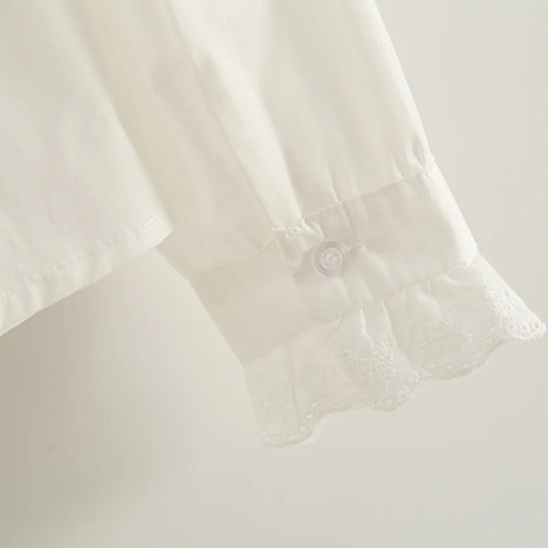 Kawaii Soft Girl Lolita Blouse Women Spring Autumn Long Sleeve Tops Cute Button Up Frilled Ruffle Peter Pan Collared Shirt White