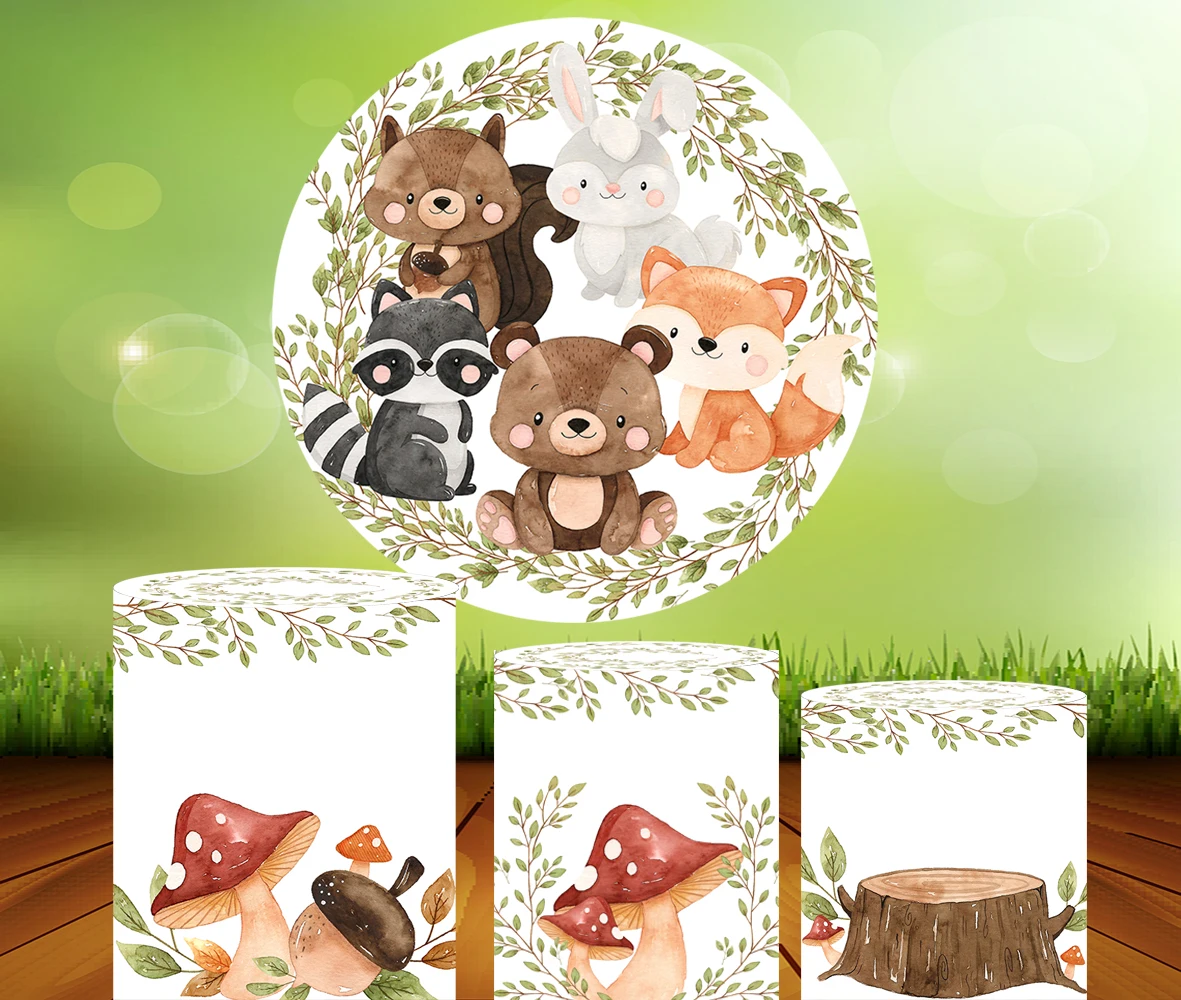 woodland-nursery-autumn-animals-watercolor-forest-animals-round-cover-photo-backdrop-background-cylinder-covers-party-decoartion