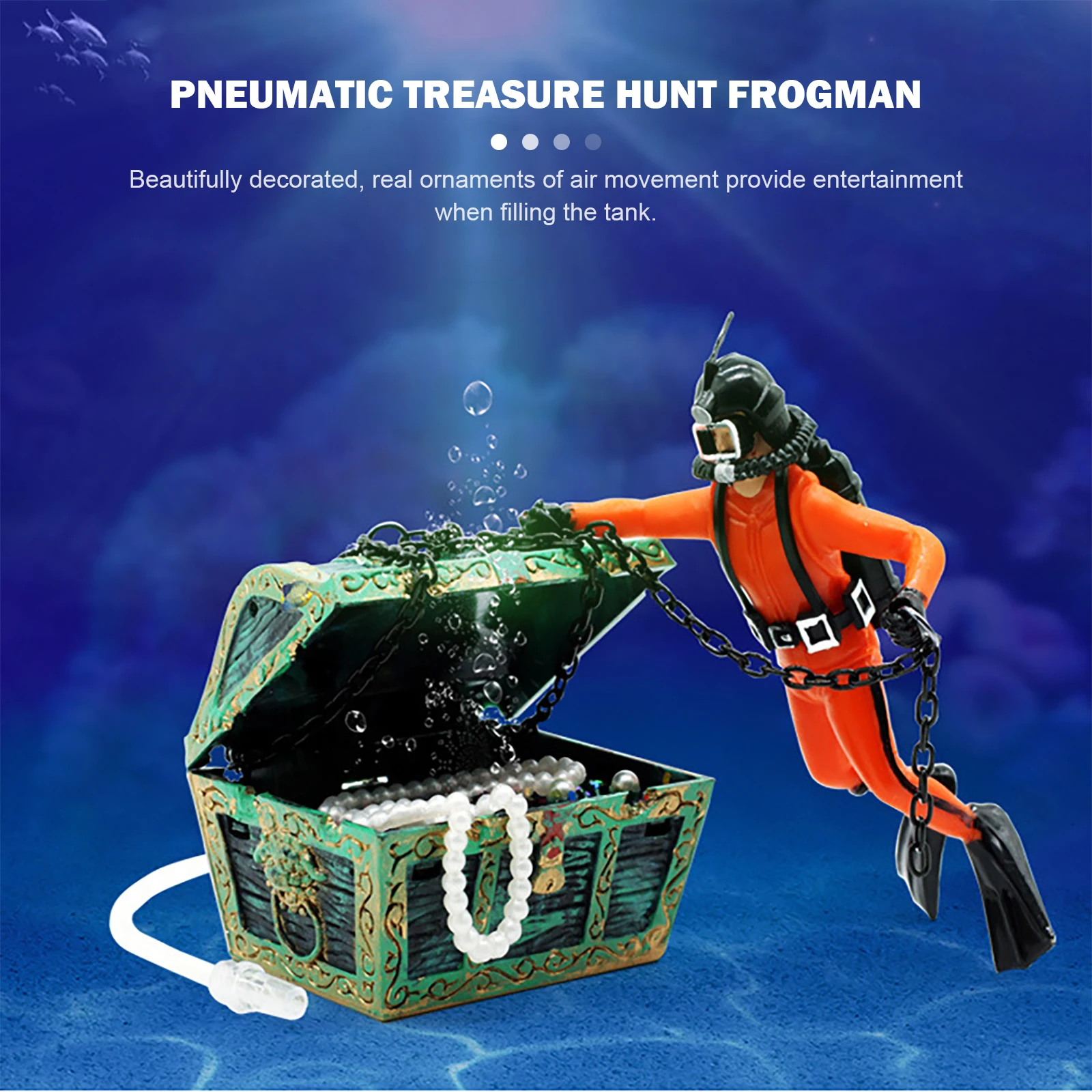 Treasure Chest Hunter Diver Action Figure Fish Tank Ornament Air Bubbler Movement Aquarium Undersea Landscape Decorations