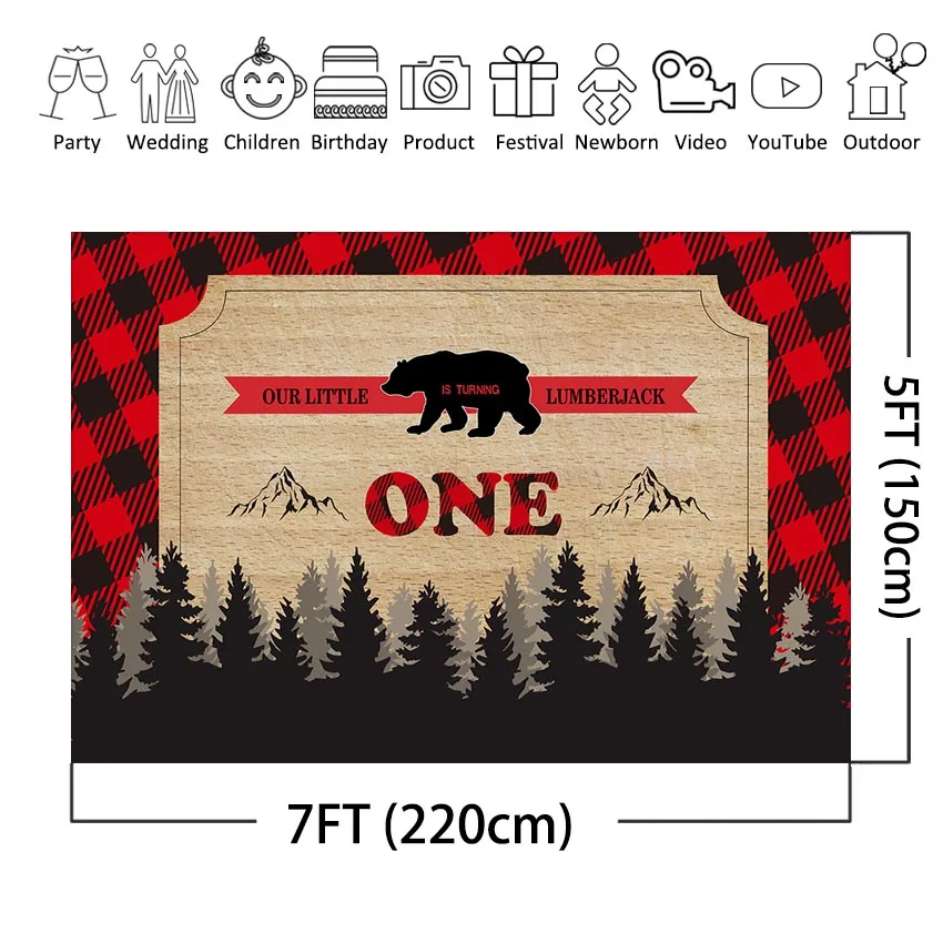 Buffalo Plaid Lumberjack Photography Background Boy Wild One First Birthday Party Decorations Banner Woodland Photo Backdrops