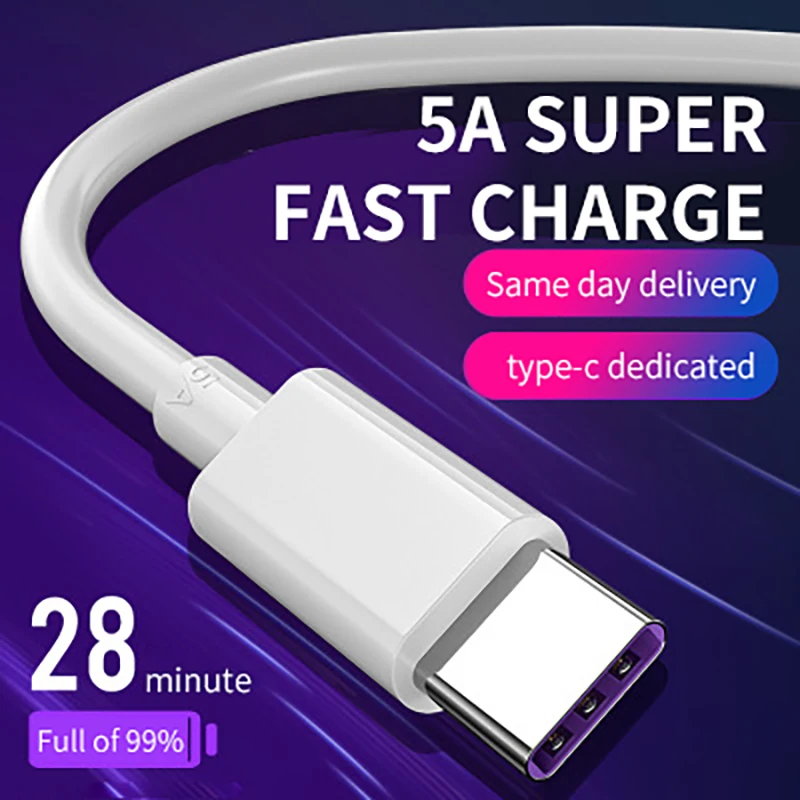 USB Type C Cable 5A Fast USB Charging Type-C Charger Data Cable for xiaomi Redmi note 9 9s 8 7 pro USB C quick charge 3.0 Cable
