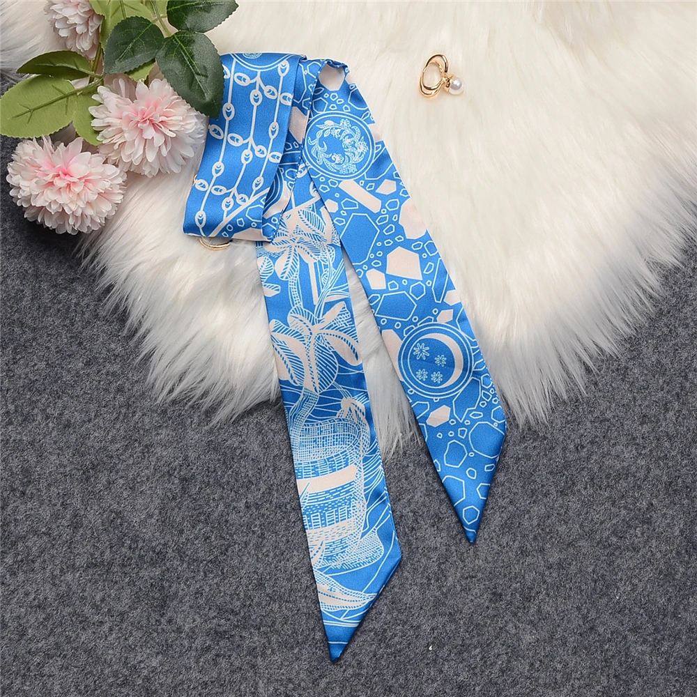 New Luxury Female Knight Owl Brand Scarf Design Women 100% Silk Scarf Fashion Headwear Skinny Bag Hair Scarves Neckerchief