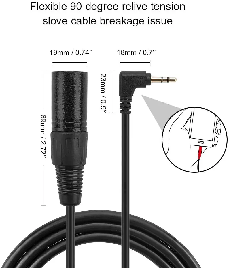 3.5Mm Sang XLR, Góc 3.5Mm (1/8 Inch) TRS Stereo Đực XLR Nam Cáp Tương Thích Với Điện Thoại, Máy Tính Bảng Laptop Và Nhiều Hơn Nữa. Đen