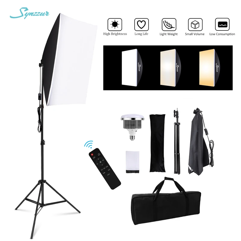 1pcs dimmable led photographic lighting with stand 85W 3 color modes studio softbox light for camara video selfie photo lamp