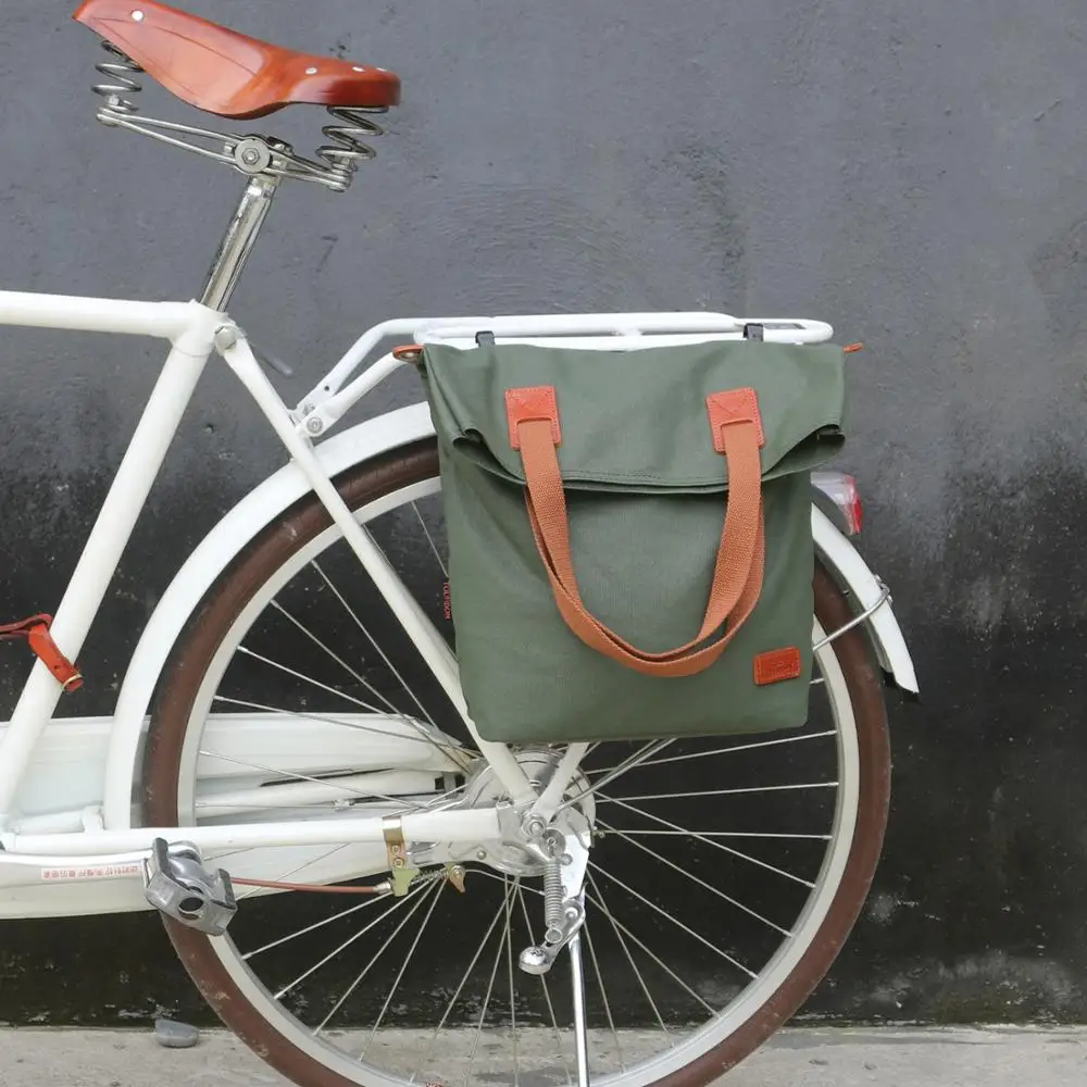 Tourbon Vintage Bicycle Bag Pouch Bike Rear Seat Carrier Cycling Pannier Bags Pack Waxed Water Repellent Canvas