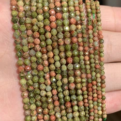 2/3/4mm Natural Stone Jasper Faceted Green Unakite Mineral Loose Tiny Beads For Jewelry Making DIY Bracelet Christmas Gift 15''
