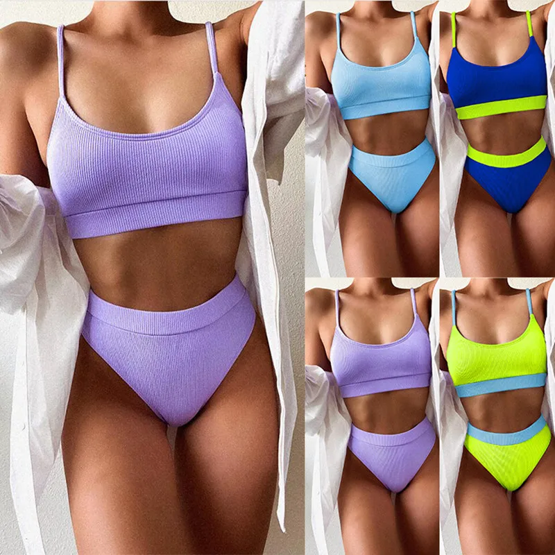 

WackDaria Women Swimsuit Bikini Set Swimwear Knitted Biquini Brazilian High Waist 4 colors Bathing Suit Summer Beach Wear