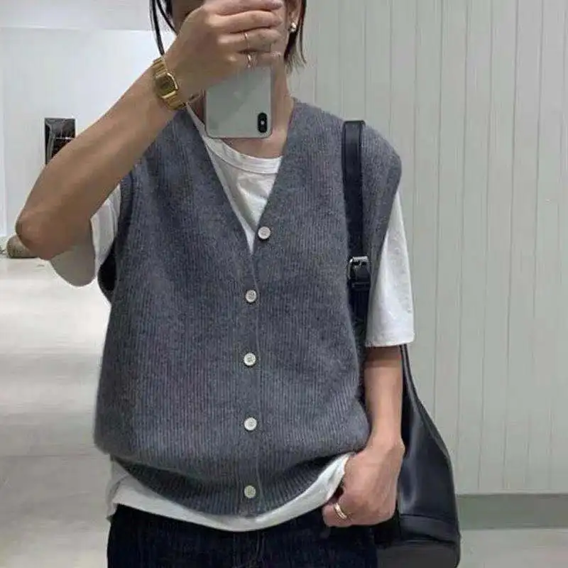 Tender Sweater Vest Women Stylish S-4XL Autumn V-neck Plush Knitting Sleeveless Knitwear Female Solid Elegant Warm Cozy Jumper