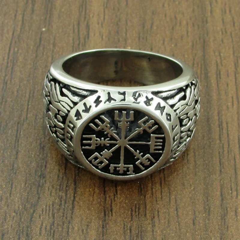 Vintage 316L Stainless Steel Nordic Viking Helm Of Awe Ring Custom Rune Beads Sign Scandinavian Odin Symbol Fashion Men Jewelry - Image 5