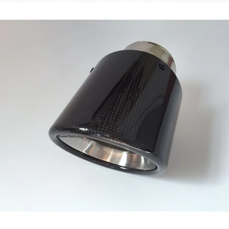 1 Piece: Glossy Carbon Fiber Muffler Tip Exhaust System Pipe Nozzle Universal Crimping Stainless