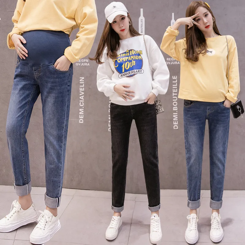 Maternity High Waist Belly Pants Maternity Loose Pants Maternity Fashion Spring Autumn Jeans Maternity Stretch Flared Jeans