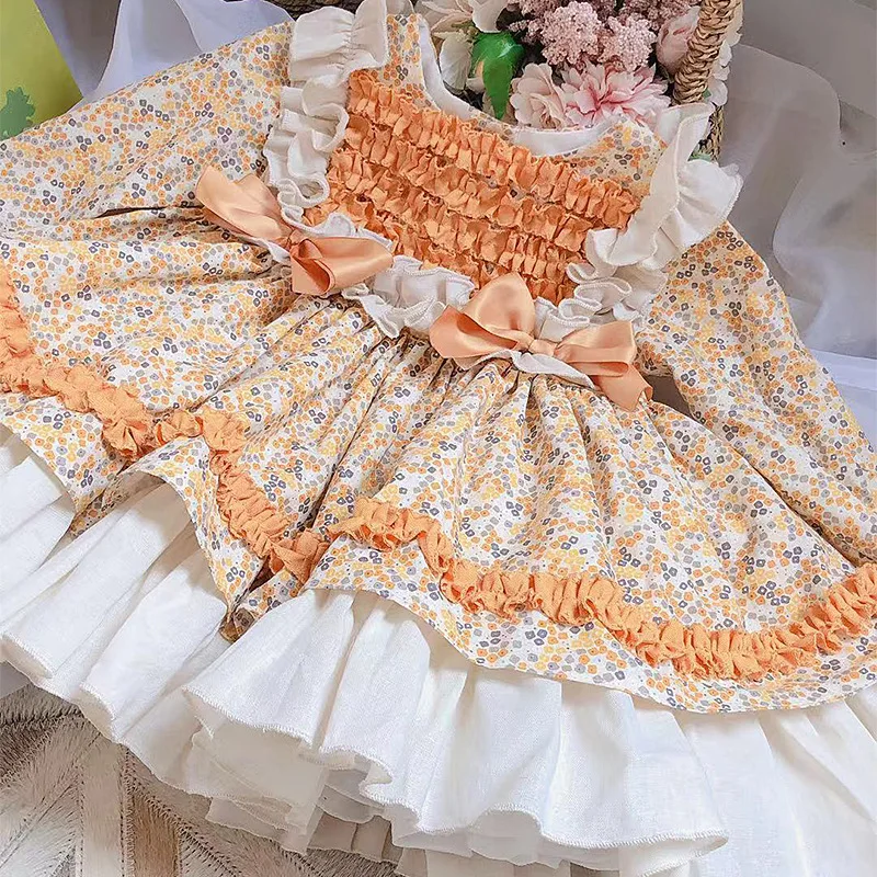 Autumn Spanish Children's Dress Pompong Princess Dress Baby Girls Birthday Wedding Dress Girls Christmas Dress Thanksgiving