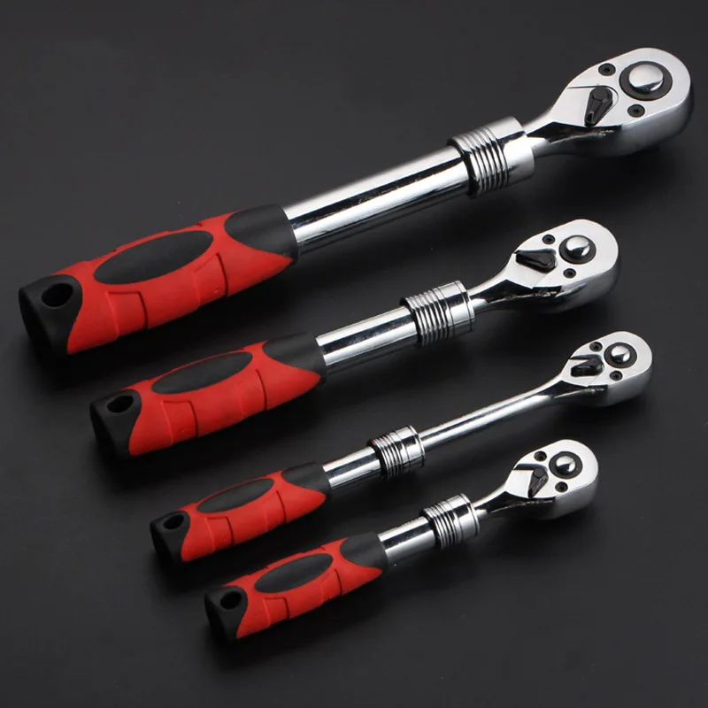 72-Tand Verstelbare Socket Ratelsleutel 1/2 "3/8" 1/4 "Uitschuifbare Telescopische Socket Spanner Momentsleutel Quick release