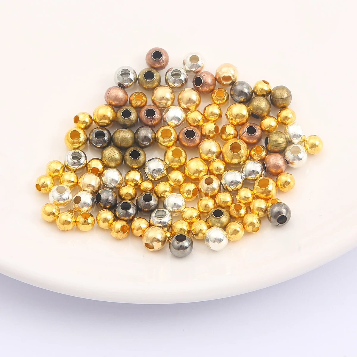 100-500 Pcs/Lot 3.2/4/5/6mm Round Spacer Metal Cupper Beads Ball End Seed For Necklace Bracelet Jewelry&Craft Making Accessories