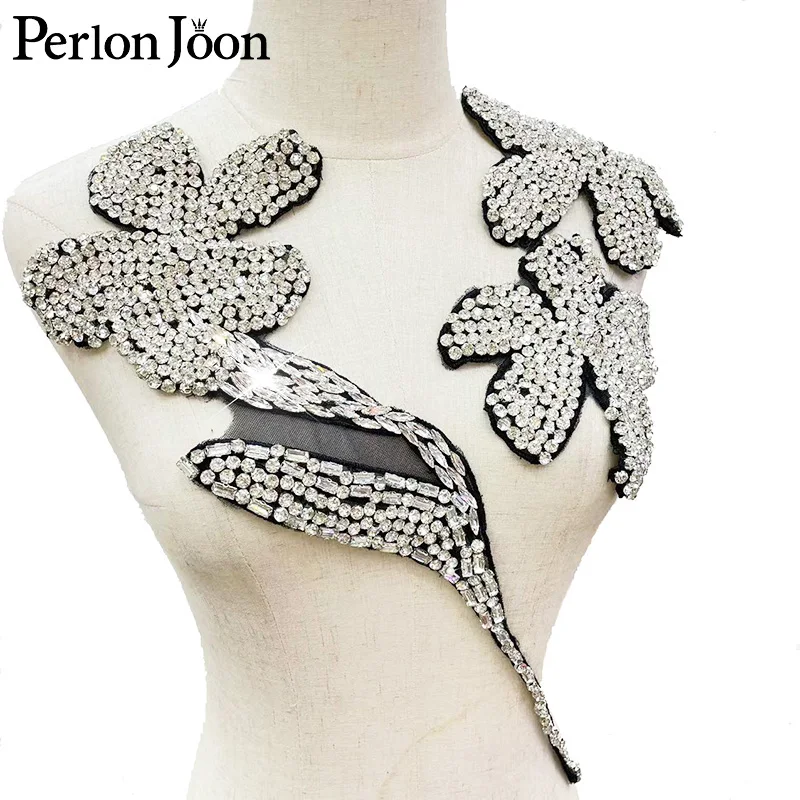 3pcs/set high-end hand-made rhinestone crystal flower applique sewn in evening dress decoration accessory patch WH068