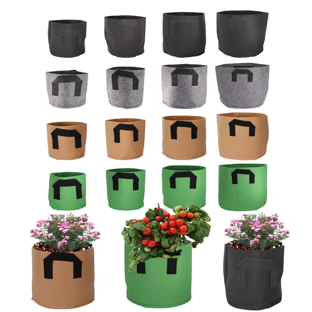 1-10 Gallon Color Mixed Durable Growth Bag Non-woven inflatable With Handle Fabric Basin Vegetable and Flower Growing Container