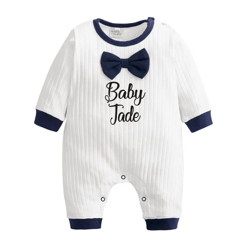 

Customized Name Baby Onesie Bow Tie Baby Bodysuit Cotton Long Sleeve Baby Romper Personalized Baby Shower Newborn Gift Romper