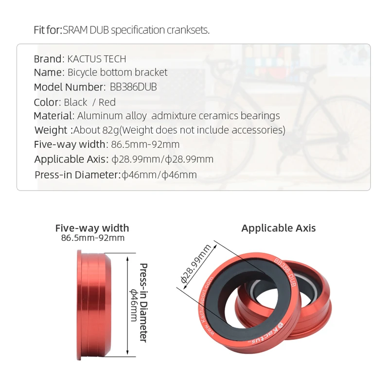 Ceramic 28.99mm Bearing for SRAM-DUB BB386-DUB Bottom Bracket without Sleeve PF46DUB Shaft diameter 29mm Cranksets Bike Parts