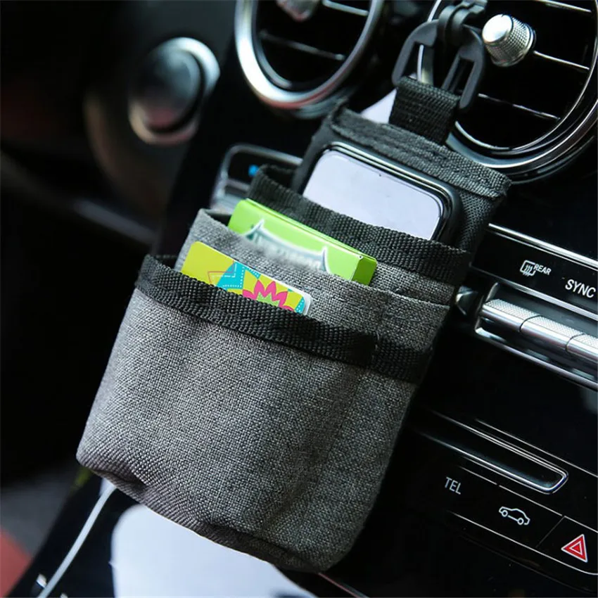 Portable Car Storage Bags Hanging Car Air Vent Storage Bag Mobile Phone Power Bank Data Cable Bag Pocket Sundries Organizer Bag