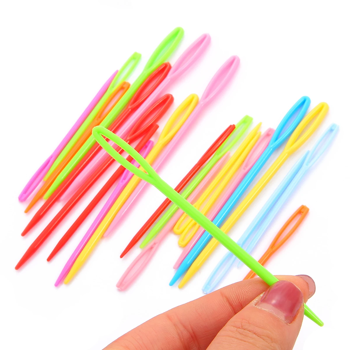 20PCs Mixed Color 7cm/9cm Plastic Knitting Needles Crochet Hooks Wool Yarn Needle Children DIY Sweater Weaving Tools Accessories