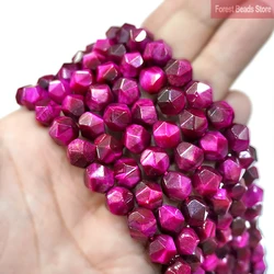 Natural Stone Diamond Faceted Rose Pink Tiger Eye Round Beads DIY Bracelet Necklace Charms for Jewelry Making 15