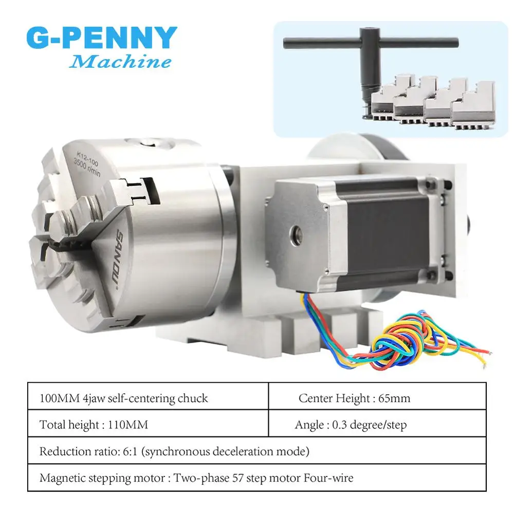 Imagem -03 - Maxila 100 mm Cnc 4th Eixo Relação de Redução 6:1 Cnc Dividindo Cabeça Rotação um Eixo Kit Nema23 para Trabalhar Madeira Máquina de Gravura 4