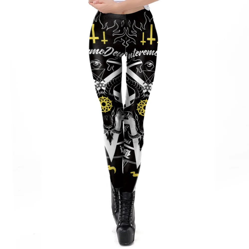 [ของฉัน Secret] 2021กางเกงขายาวผู้หญิง Ouija Baphomet พิมพ์ Leggins ซาตาน Dark สีดำกางเกงสำหรับฟิตเนส Streetwear slim Legins