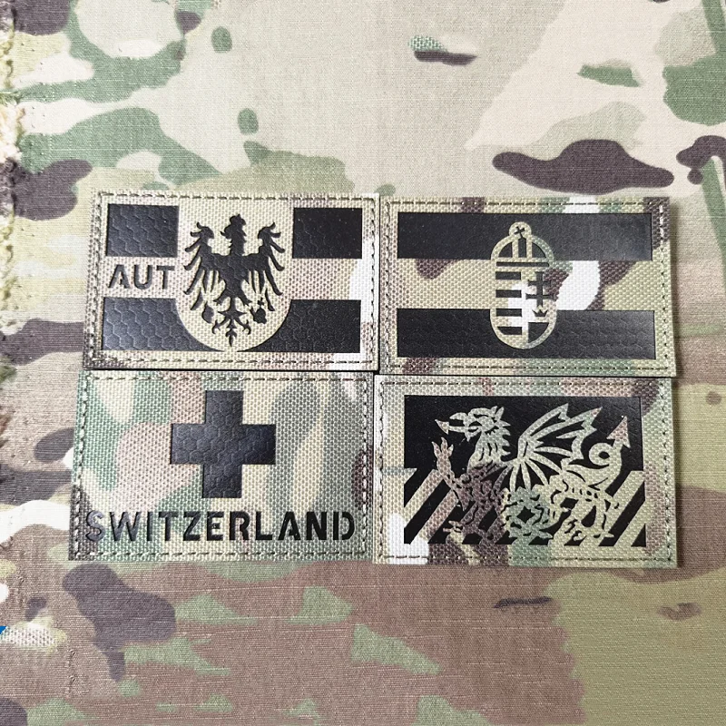 Reflective National Tactical IR Patch Nylon SWITZERLAND Hungary Wales Austria Emblem Appliques Camouflage DIY Bag Decoration