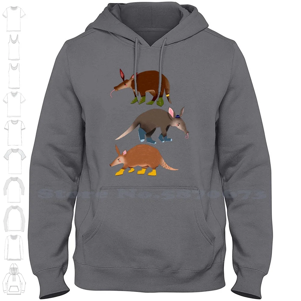 Aardvarks-Cute Brown And Blue Animal Illustration Pattern 100% Cotton Hoodie T-Shirt Aqua Blue Turquoise Brown Tan Grey Pink