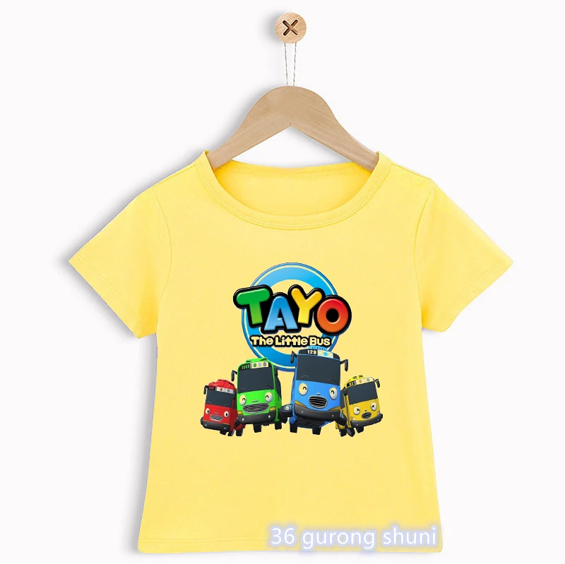 

New Boy’S T-Shirts Funny Tayo And Little Friends Cartoon Print Children’S T Shirt Fashion Trend Baby Tshirt Yellow Shirt tops