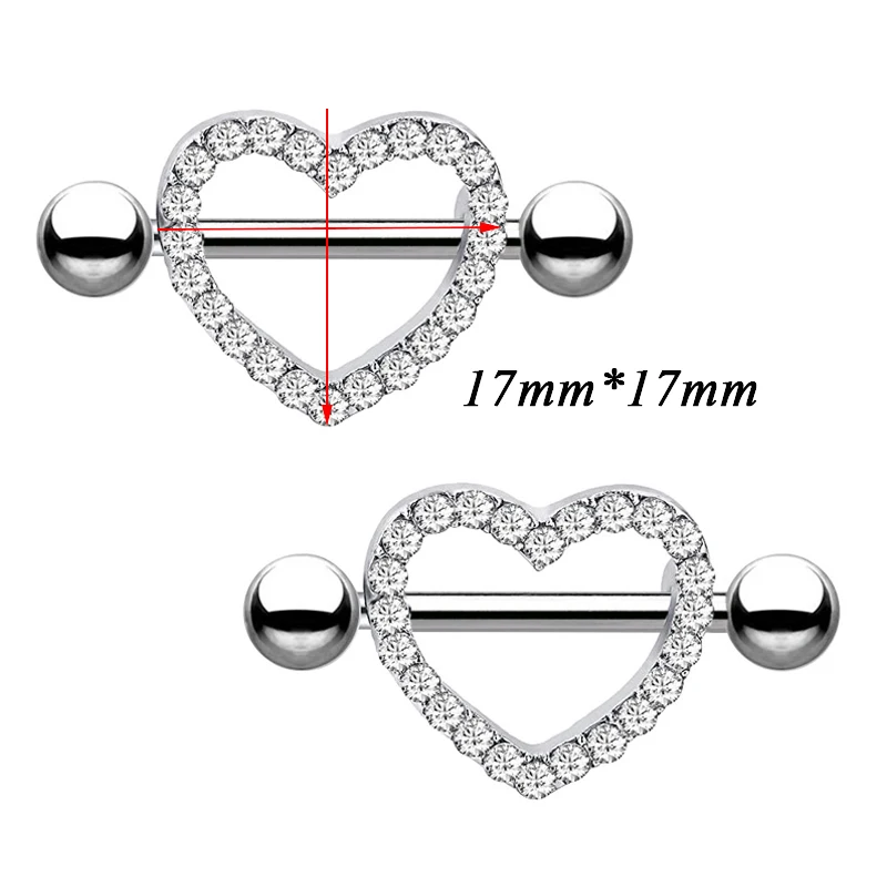 2pcs Red Crystals CZs Nipple Piercing Heart Barbell