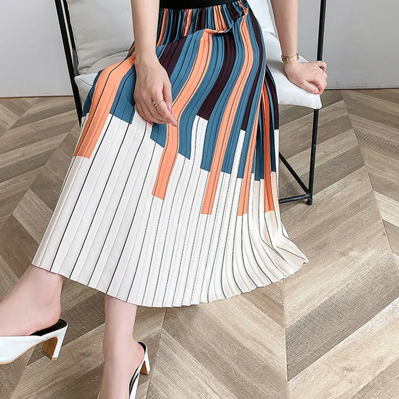 

2021 Spring Women Pleated Skirts Elastic High Waist Piano Print Skirt Women Chiffon A-Line Skirts Jupe Femme Saia Falda Mujer