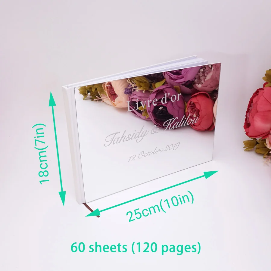 Horizontal  25x18cm Personalized Acrylic Wedding Party Guest Book Engraved Custom Wedding Gifts Acrylic Mirror Signature Book