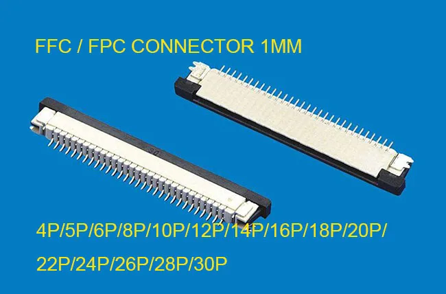 50pcs FFC / FPC connector 1mm 4 5 6 7 8 10 12 14 16 18 20 22 24 26 28 30P Bottom Contact Right angle Drawing type Upper contact