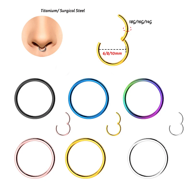 14/16/18/10G  Hinged Clicker Nose Rings Hoop Titanium/Steel Helix Cartilage Daith Tragus Sleeper Earrings Body Piercing Jewelry