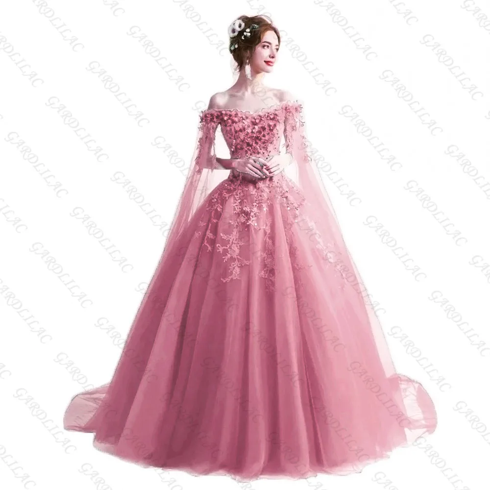 Vestido de baile de quinceañera con hombros descubiertos para 15 años, con flores 3D, apliques de encaje, vestidos largos de novia para baile de graduación, 2021