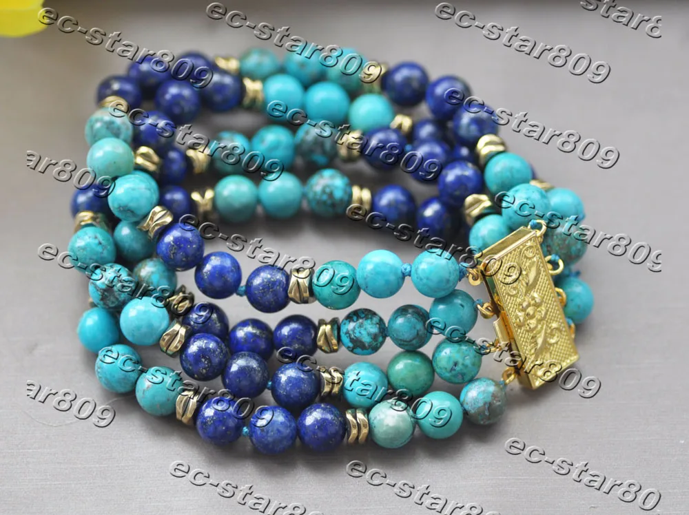 

Z11169 4Row 8" 26mm Blue Green Round Lapis Lazuli Turquoise Bead Bracelet