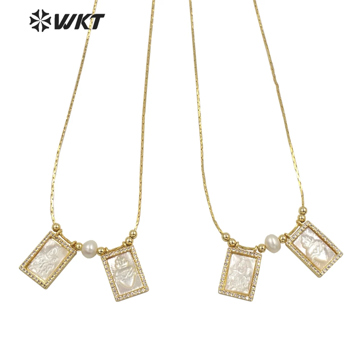 WT-JN137 Amazing double charms Saint Mary Shell necklace gold electroplated Religous Heart charm necklace in adjustable