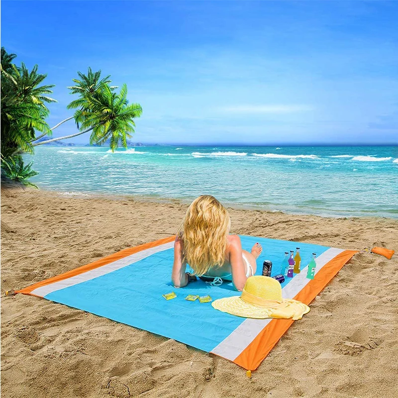 Beach Blanket Picnic Blanket Outdoor Nylon Beach Mat Portable Lightweight Sand-proof Waterproof Sand Mat for Travel Hiking