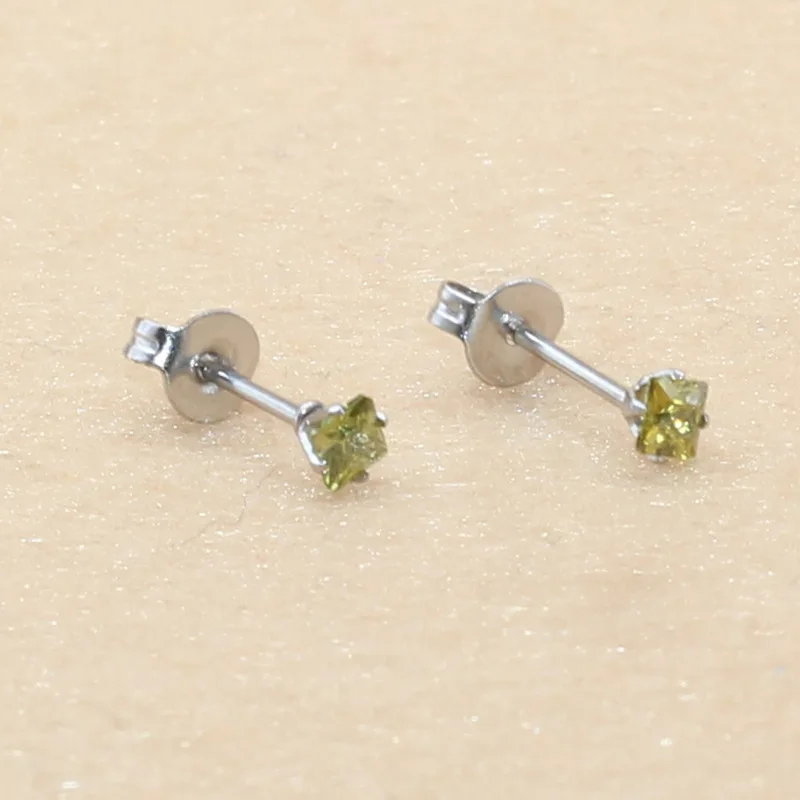 Stainless Steel  Stud Earrings Colorful AAA Square 3MM Zircons Earring No Fade Allergy Free For Unisex