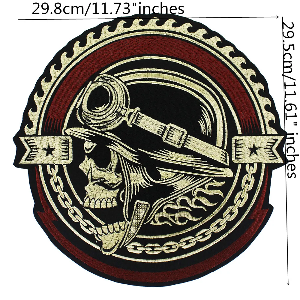 Embroidery Gear Skull Patches Motif Applique Iron on Stickers for Jacket Back Punk Bike Badges