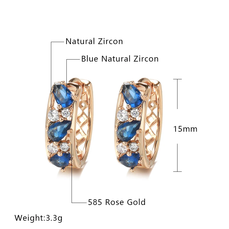 Kinel Luxury Drop Blue Natural Zircon Earrings For Women Fashion 585 Rose Gold Color Earring Fine Daily Jewelry Christmas Gifts