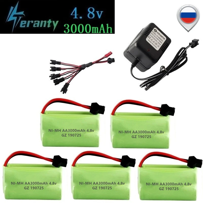 Batería NiMH 4,8V 3000mAh con cargador USB para RC coches y tanques