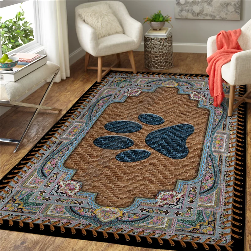 

Vintage Court Dog Paw Rug Square Anti-Skid Area Floor Mat Rug Non-slip Mat Dining Room Living Room Soft Bedroom Carpet 02