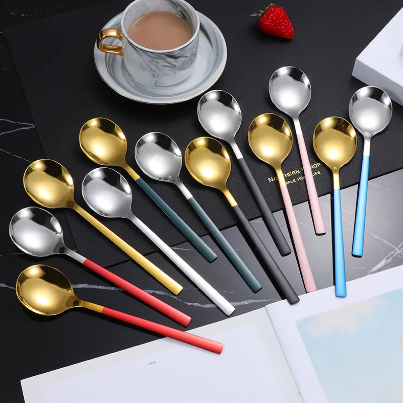 18*4.2cm Long Handle Coffee Mixing Spoons Stainless Steel Round Head Ice Cream Dessert Tea Spoon Tableware Kitchen Accessories