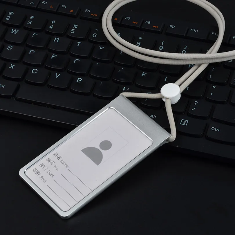 Portatarjetas Vertical de aluminio de calidad, Protector de Metal con cordón