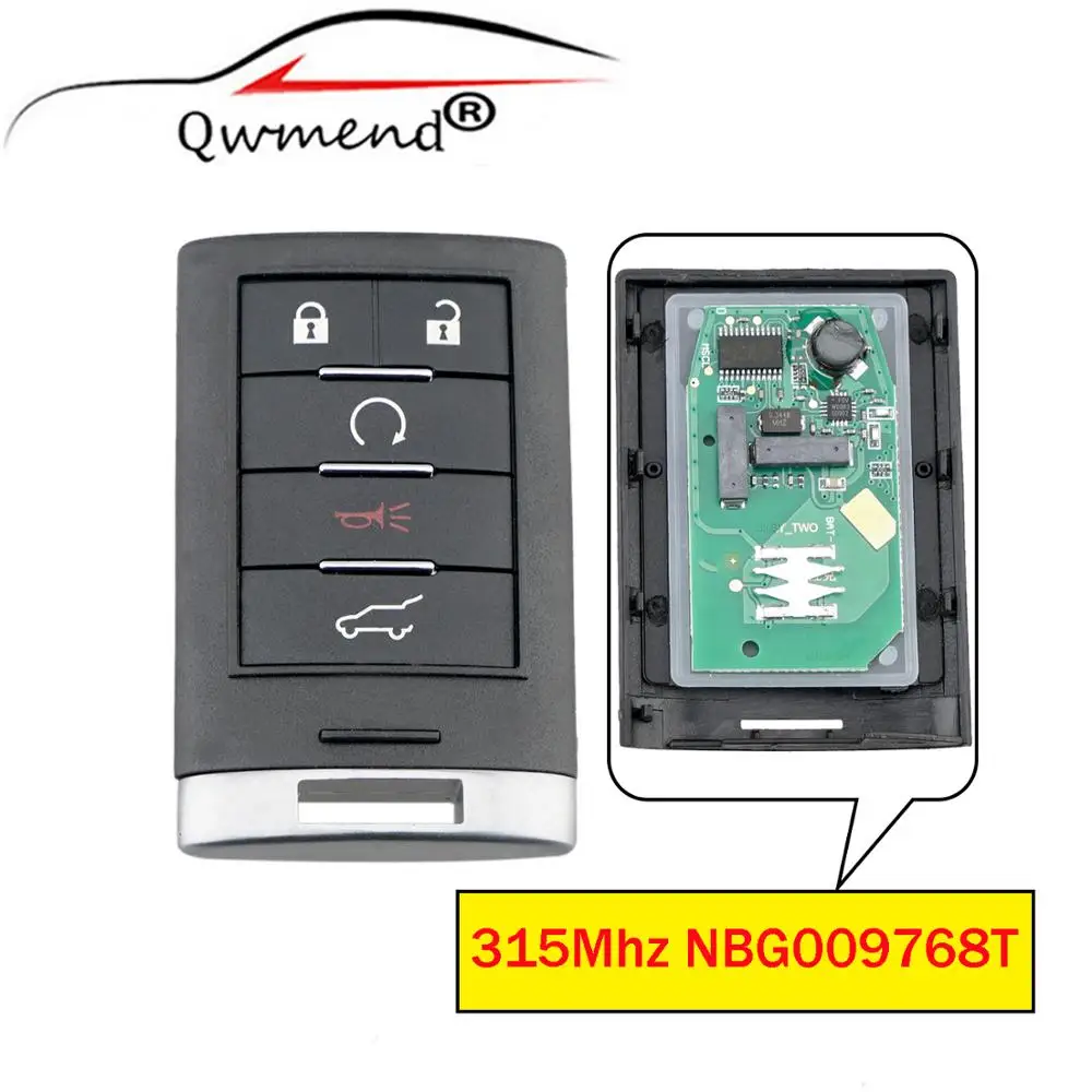 

QWMEND for Cadillac Key NBG009768T Car Remote Key for Cadillac SRX 2010-2014 ATS XTS 2013-2014 Car Keys 315Mhz 5 Button